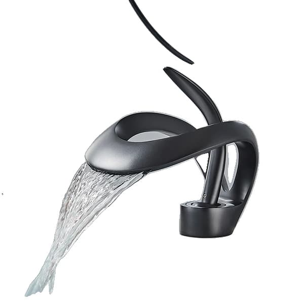Blandare för handfat, vattenfall design, enkel handtag, Mattsvart Matte Black