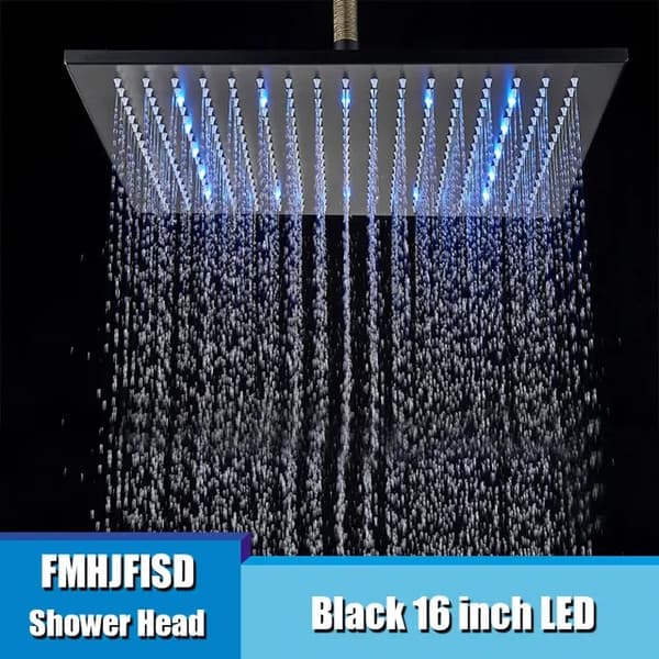 LED Regnbruserhoved, Sort Krom Finish, Flere Størrelsesmuligheder, Sort Hoved 10