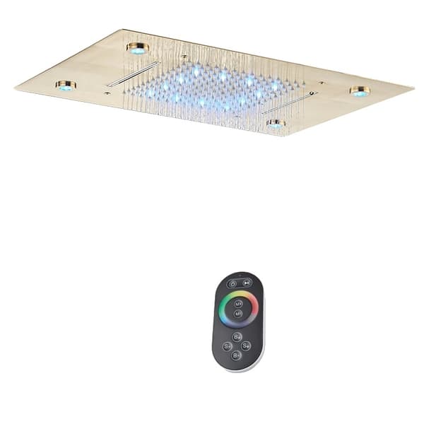 LED-duschhuvud, rostfritt stål, extra stort, Gul