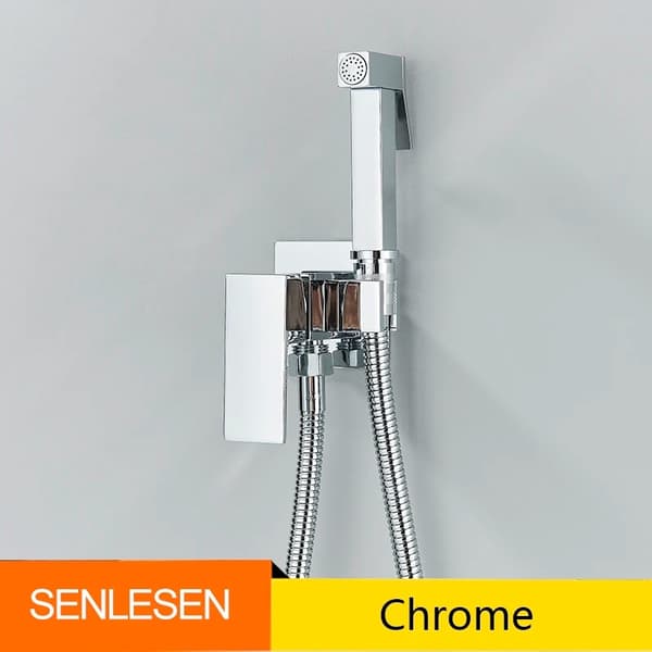 Bidetbruserarmatur, mat sort finish, varmt og koldt vandblander, Chrome