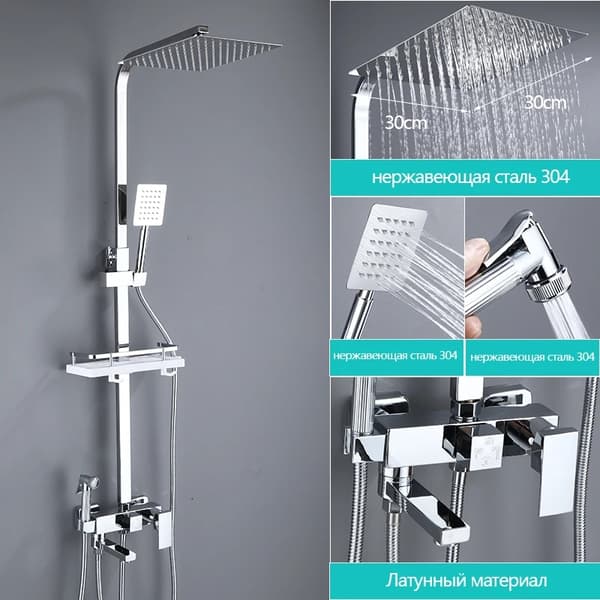 Regnbruser Brusehoved, Sort/Chrome Finish, Vægmonteret Design, Sort-4Veje-12tommer-A