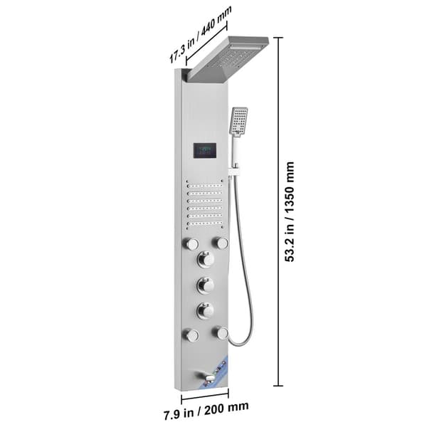 Brusepanel-system, 4 brusefunktioner, regn og vandfald., 5 1 8