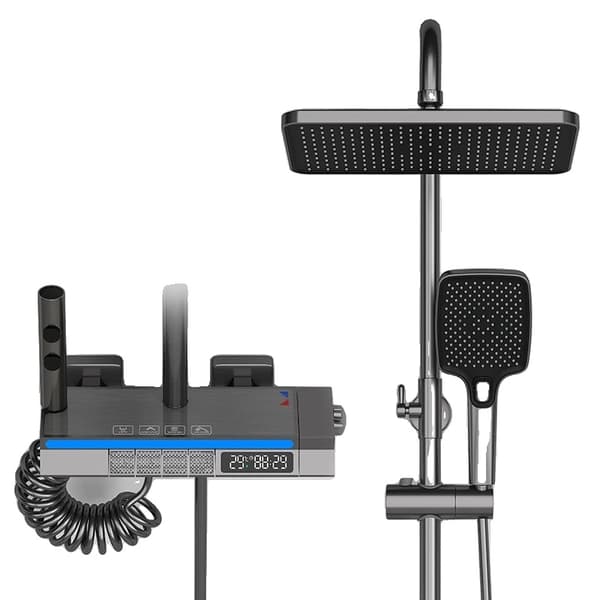 Termostatisk Brusearmatur System, Digitalt Display, Justerbar Højde 75-115cm,Grå Gray