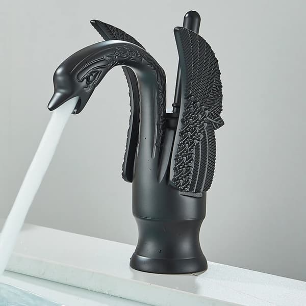 Elegant Swan Basin Faucet, Hållbar Messingkonstruktion, Varmt & Kallt Vattenkontroll,S Mattsvart