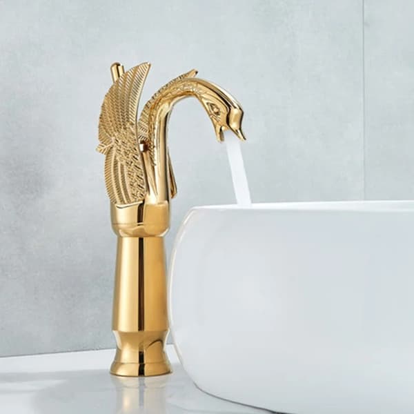 Elegant Swan Basin Faucet, Hållbar Messingkonstruktion, Varmt & Kallt Vattenkontroll,S Mattsvart