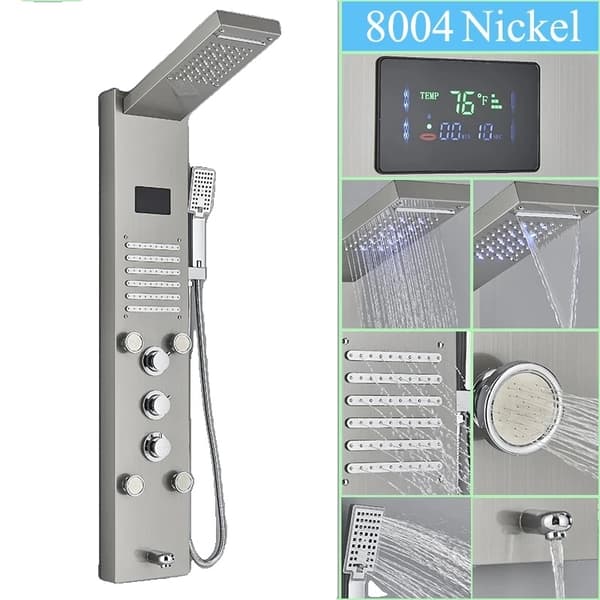 Multifunktionell Duschpanel med LED-display, rostfritt stål, väggmonterad,Nickel-F-8003 Nickel-F-8004