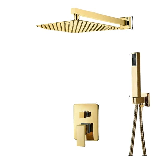 Gylden Vægmonteret Brusehane Sæt, Varmt & Koldt Vand, Messing Regnbruser,12 tommer-2vejs ventil 12inch-2ways Valve