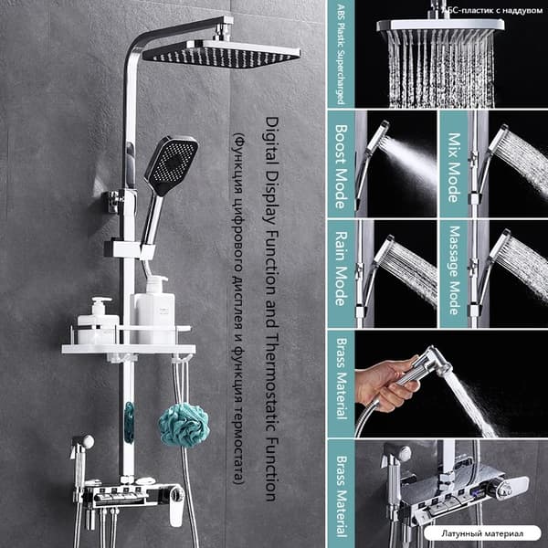 Messing Termostatisk Brusehane Sæt, Digital Display, 10-tommer Hoved,Sort-ABS-A01
