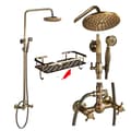 Miniatyrbillede 1 af 2: Antik Messing Bruserarmatur Sæt, 8 Tommer Regnfall Bruserhoved, Dobbelt Håndtag Mixer,Et hylde