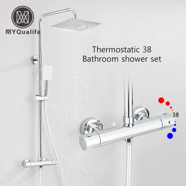 Termostatisk bruserarmatur sæt, krom finish, dobbelt håndtag design,Krom