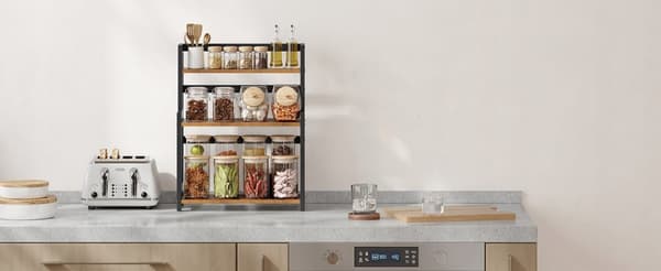 Kylpyhuoneen hylly työtasolle Organizer Puiset maustehyllytölkit