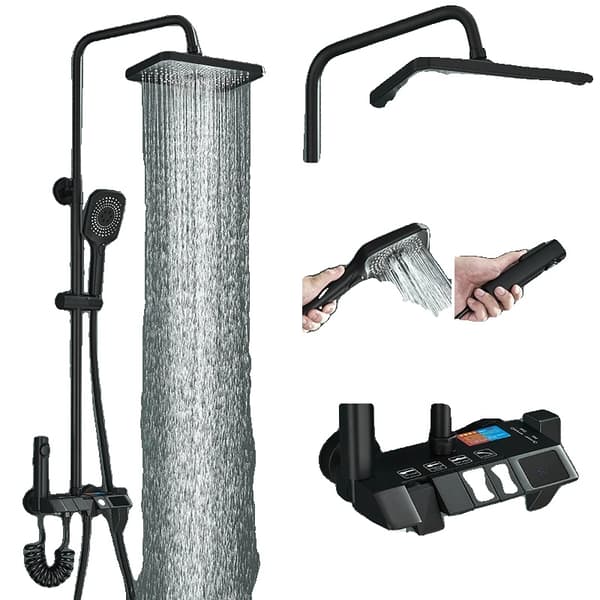 Duschsystem, Elegant Kromfinish, Rotationsbar Lyftyp,Svart Digital