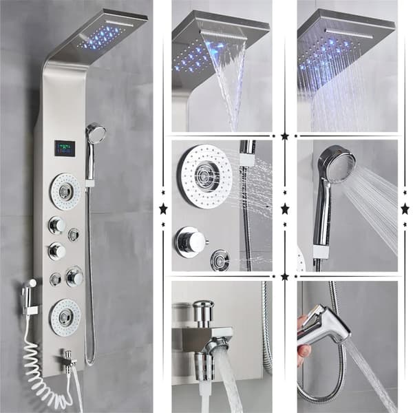 Badeværelse Brusehane, LED Regnbruser, Massage Spa,Nickel 8006