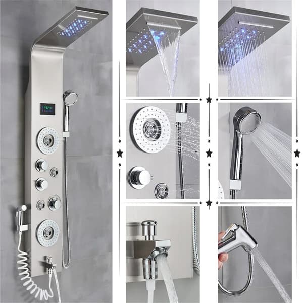 Badeværelse Brusehane, LED Regnbruser, Massage Spa,Nickel 8006