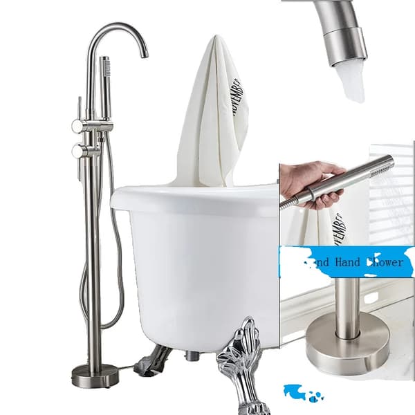 Fritstående Badekararmatur, Dobbelt Håndtag Kontrol, Elegant Design,Børstet nikkel