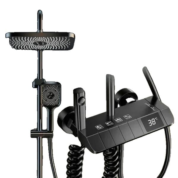 Brusearmatur, digitalt display, termostat, Sort med display