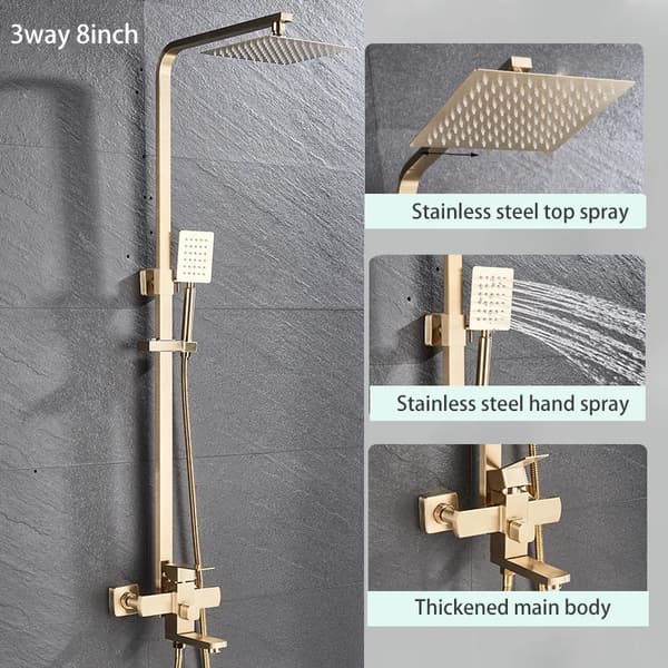 Duschpelarsystem, Justerbar Höjd, Hållbara Material,Borstad Guld 8