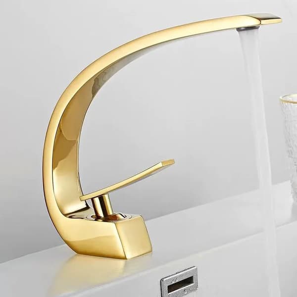 Badeværelsesvaskarmatur, Kreativ Buet Design, Blandingsventil til varmt og koldt vand,Børstet Guld