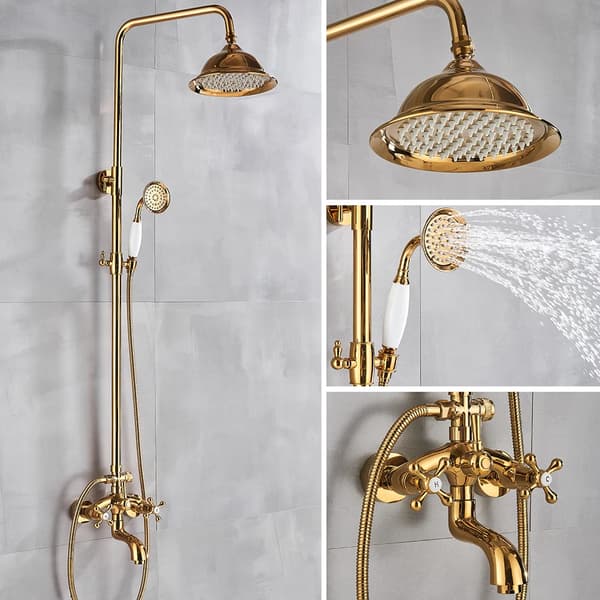 Guldduschblandare Set, Dubbelhandtag Kontroll, Elegant Mässingsdesign,Guld WQLDT1