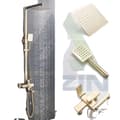 Miniatyrbillede 1 af 2: Luksus Bruseblanderbatteri, Rustfrit Stål Konstruktion, Vægmonteret Design, 8 Tommer Regnbruser,Børstet Guld Hane