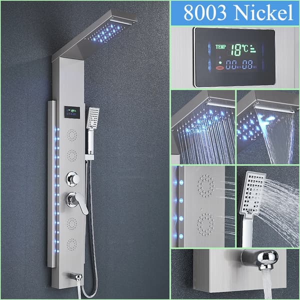 Multifunktionel Brusepanel med LED Display, Rustfrit Stål, Vægmonteret,Nickel-F-8003