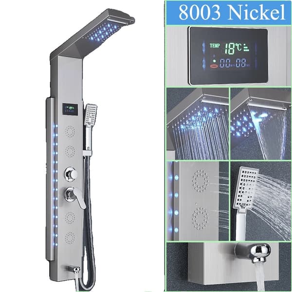Multifunktionel Brusepanel med LED Display, Rustfrit Stål, Vægmonteret,Nickel-F-8003