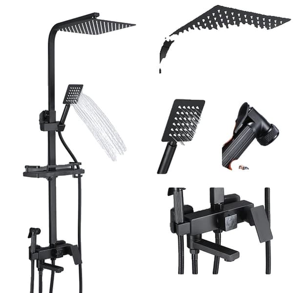 Brusearmatur, messingkonstruktion, roterende lang tud, Sort-12Tommer-A