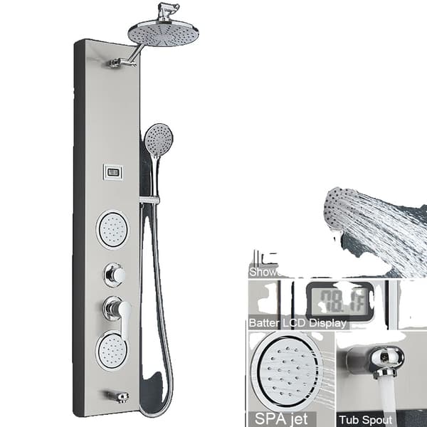 Regnbruser brusepanel system, spa kropsmassagestråler, LCD-temperaturvisning.,Børstet Nikkel 7004