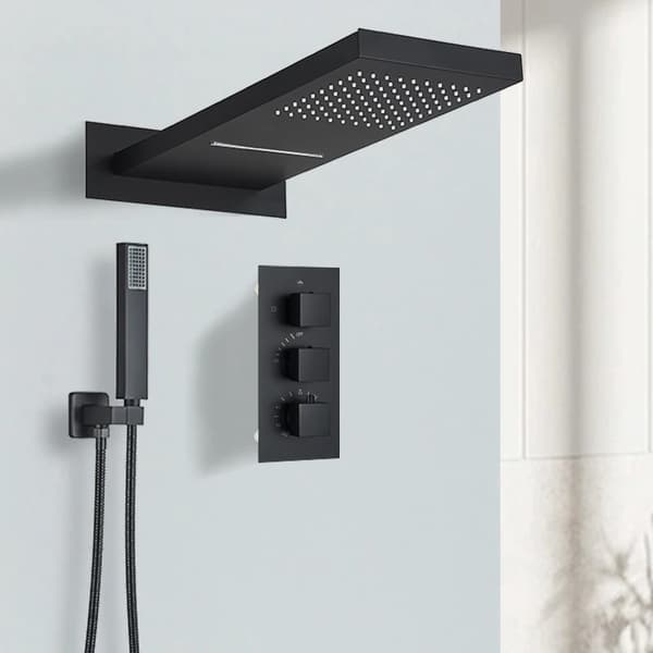 Termostatisk Regnbruserarmatur Sæt, Messing Konstruktion, Vægmonteret Design,Matte Black A = Mat Sort A