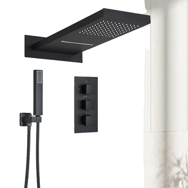 Termostatisk Regnbruserarmatur Sæt, Messing Konstruktion, Vægmonteret Design,Matte Black A = Mat Sort A