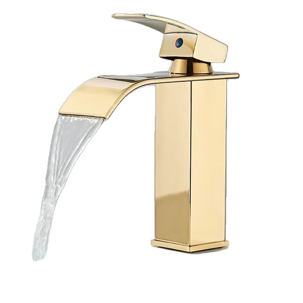 Badeværelsesarmatur, Vandfaldsdesign, Messingmateriale, Skinnende Guld