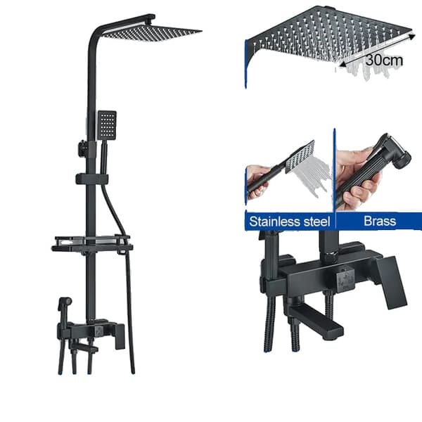 Brusearmatur, messingmateriale, roterbar lang tud, Sort A 12 tommer