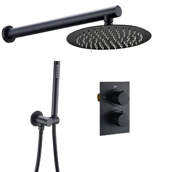 Matt sort brusearmatur, 8 tommer regnbruser, håndholdt med dobbelt kontrol,Mat sort-10 tommer