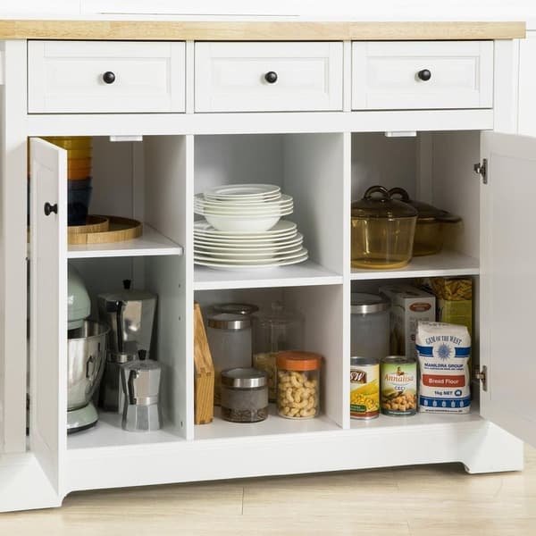 SoBuy,Köksöar med 3 lådor,serveringsvagnar,Öppet skåp,Skåp,med 2 dörrar,FKW101-WN
