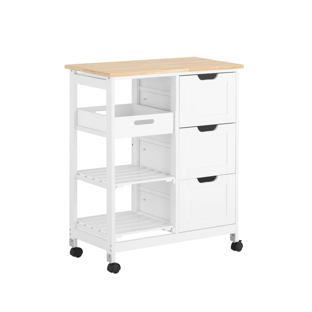 SoBuy, Rullvagn med 3 lådor, Förvaringsskåp, köksö på hjul, vit, FKW79-W
