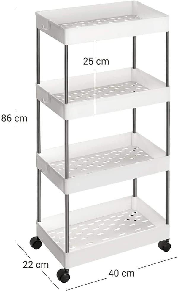 Rullvagn - köksvagn, badrumsvagn, Vit  40 x 22 x 86 cm