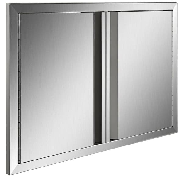 24X24 tum dubbeltillgång dörrar för utekök/grillöar i rostfritt stål med infällt handtag och förborrade ramhål, magnetisk stängning