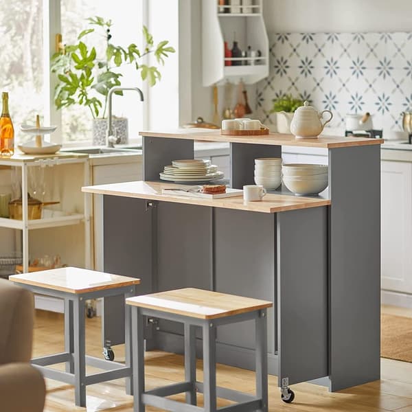 Rootz Kitchen Island - Skænk med 2 skydedøre og foldbar bordplade - Køkken Spisestue - Skænk opbevaringsskab - Skab