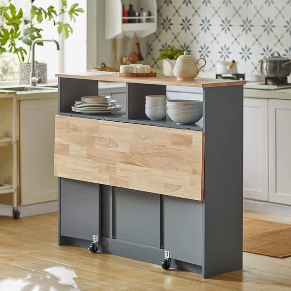 Rootz Kitchen Island - Skænk med 2 skydedøre og foldbar bordplade - Køkken Spisestue - Skænk opbevaringsskab - Skab