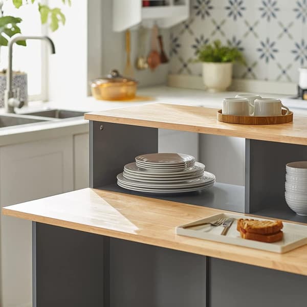 Rootz Kitchen Island - Skænk med 2 skydedøre og foldbar bordplade - Køkken Spisestue - Skænk opbevaringsskab - Skab