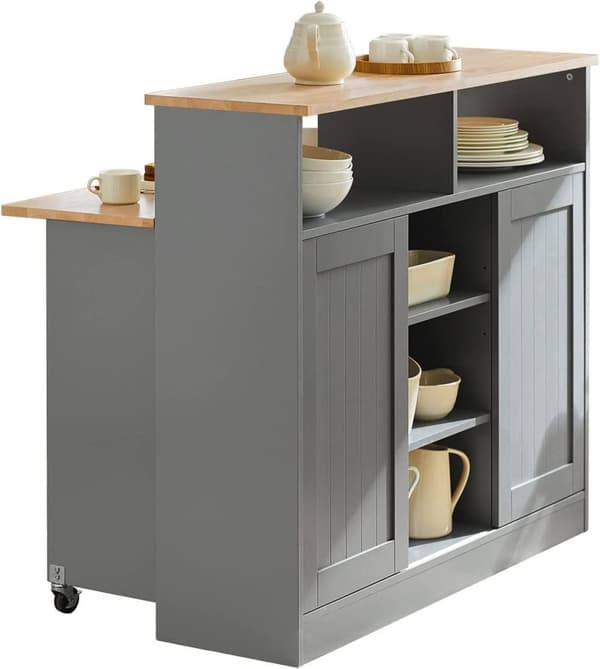 Rootz Kitchen Island - Skænk med 2 skydedøre og foldbar bordplade - Køkken Spisestue - Skænk opbevaringsskab - Skab