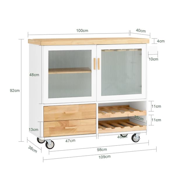 SoBuy Køkkenvogn med 2 Skuffer – Køkkenø på Hjul 109x40x92cm FKW114