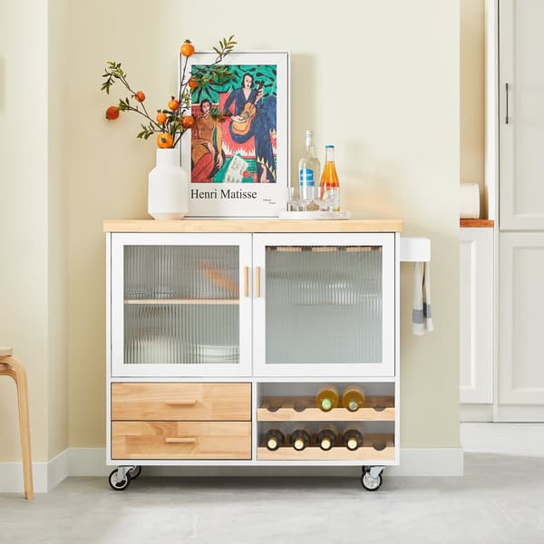 SoBuy Køkkenvogn med 2 Skuffer – Køkkenø på Hjul 109x40x92cm FKW114