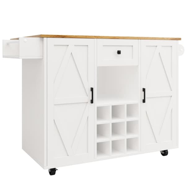 Mobil köksö - Utdragbar arbetsstation - 1 låda och 3 dörrar med hyllor - med handdukstork - MDF - vit och natur