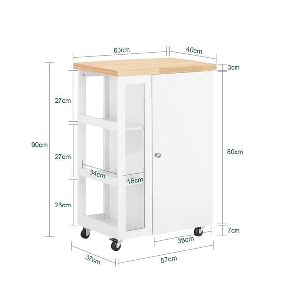 Keittiösaari, FKW75-WN, 40x90x60 cm, Valkoinen
