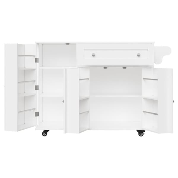 Mobil köksö - Utdragbar arbetsstation - 1 låda och 3 dörrar med hyllor - med handdukstork - MDF - vit
