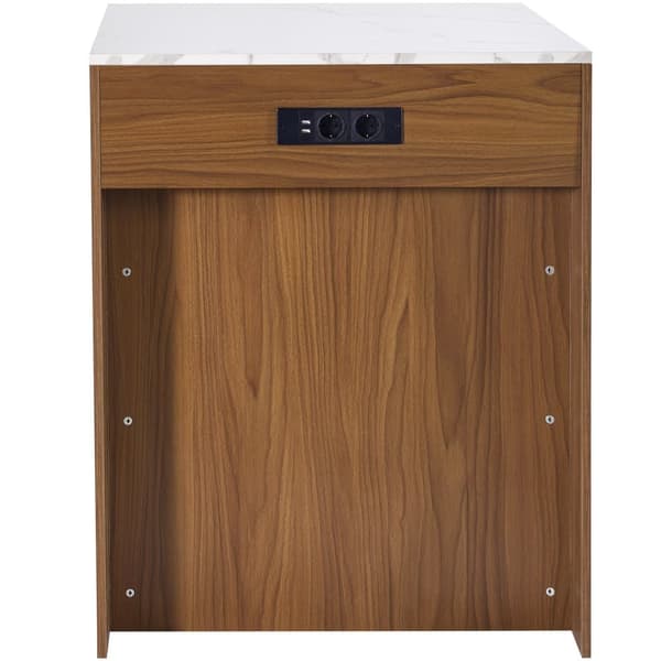 Keskuskeittiösaareke, jossa 4 laatikkoa ja avoimet hyllyt - Ulosvedettävä tarjotin - 110(214)x78x97,5 cm - 2-6 hengelle - Ruskea + valkoinen