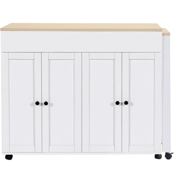 Central köksö med 4 dörrar - Utdragbar bricka - 118(180)x46x94 cm - Vit+Natur