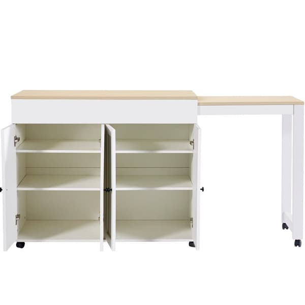 Central köksö med 4 dörrar - Utdragbar bricka - 118(180)x46x94 cm - Vit+Natur