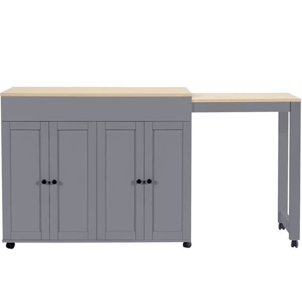 Central köksö med 4 dörrar - Utdragbar bricka - 118(180)x46x94 cm - Grå + Natur